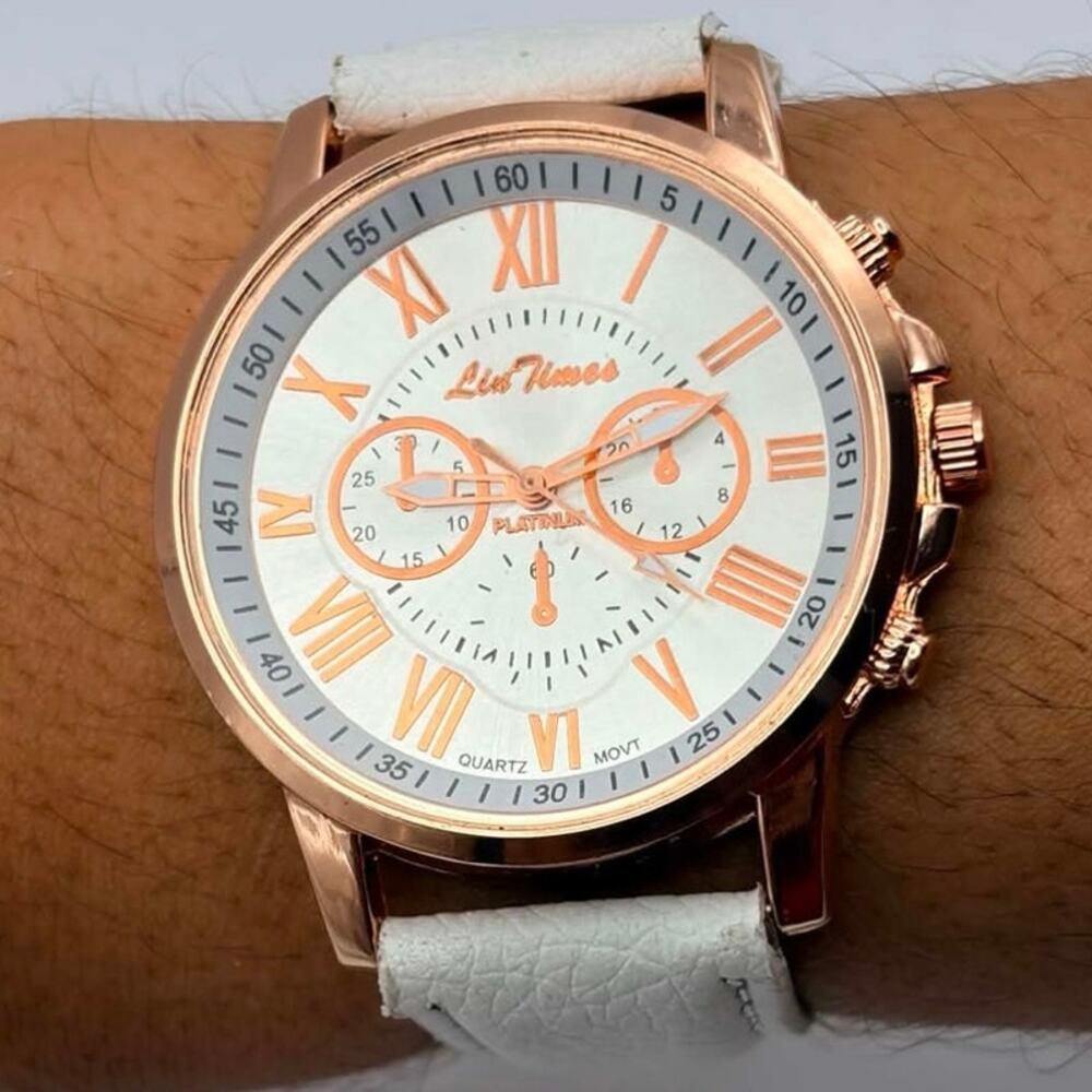 Rose Gold & White Lin Times Men’s Watch